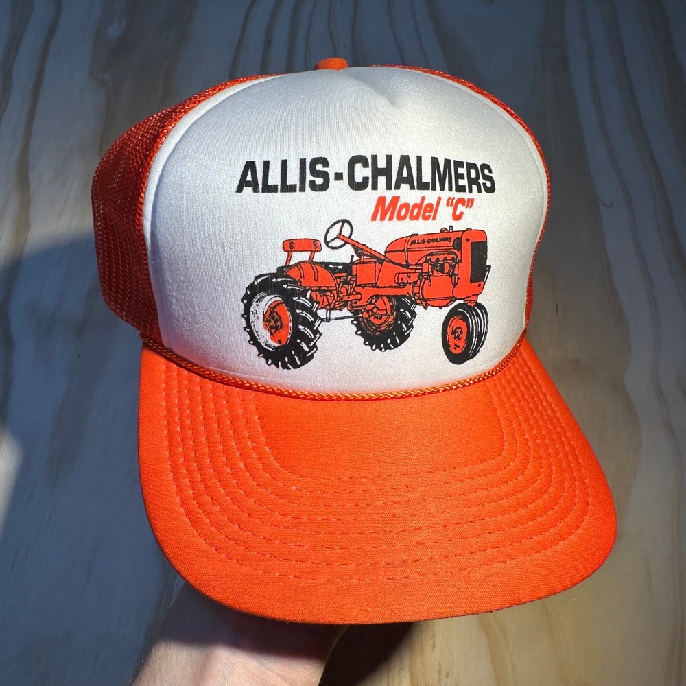 San Sun Allis-Chalmers Model C Tractor Trucker Hat Orange White Snapback Cap